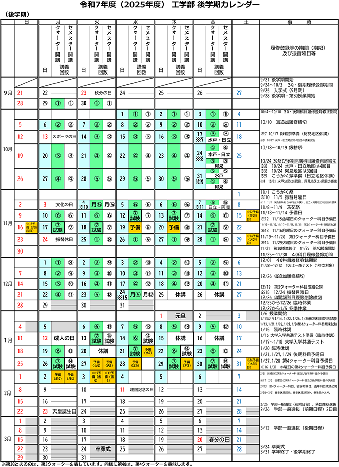 令和7年度学年暦